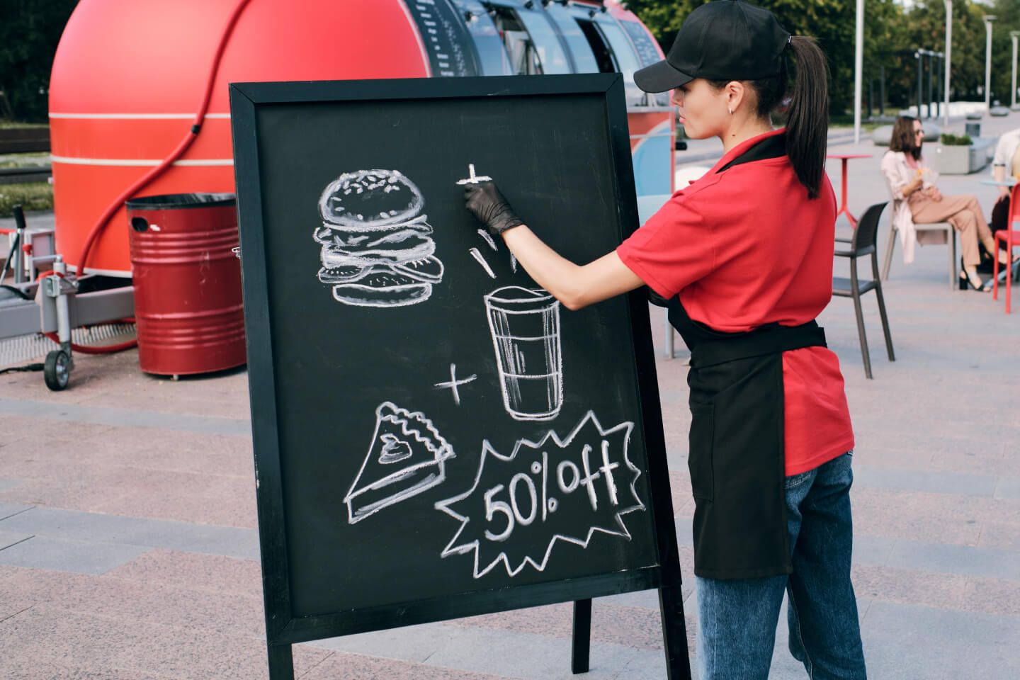 human drawing on chalkboard of fast food offer discount aae455e2