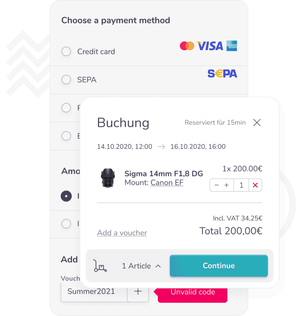 rentware solutions booking cart checkout