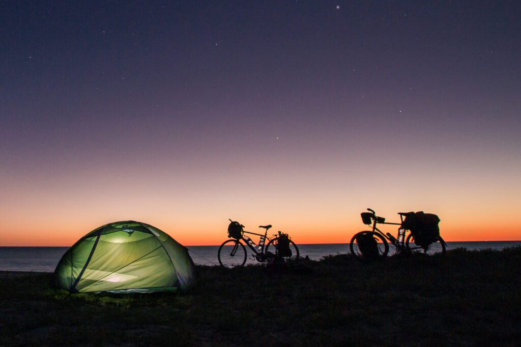tent and bicycles dawn backlight@2